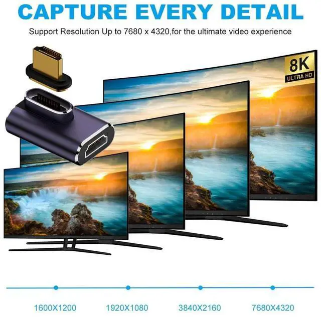 Alt view image 6 of 7 - HDMI 2.1 Magnetic Connector, HDMI Male to Female 90 Degree Right Angled 8K@60Hz 4K@120Hz 48Gbps High Speed Gold Plated Gender Change Adapter