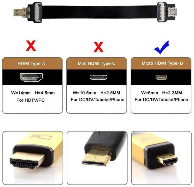 Alt view image 5 of 6 - CY Micro HDMI to Micro HDMI Cable CYFPV Micro HDMI Male to Micro HDMI Female Extension FPC Flat Cable 1080P for FPV HDTV Multicopter Aerial Photography