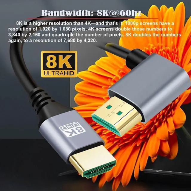 Alt view image 2 of 7 - HDMI 2.1 Cable,HDMI Male to Male 90 Degree Left Angled 8K@60Hz 4K@120Hz 48Gbps Ultra High-Speed Gold-Plated Cable 1.0M for TV, Monitor, Computer