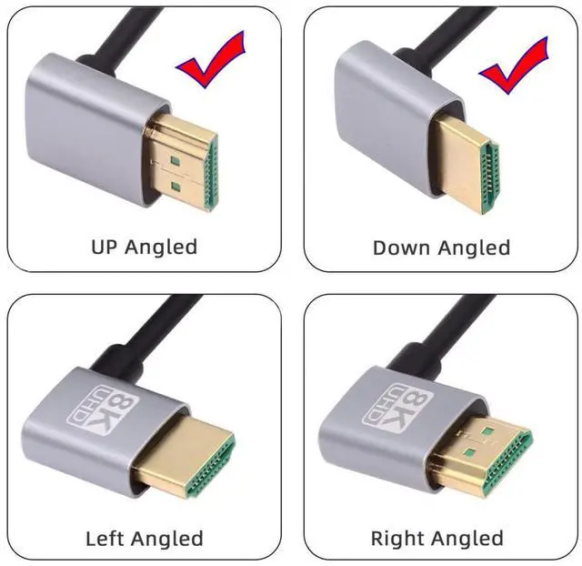 Alt view image 7 of 7 - HDMI 2.1 Cable,HDMI 90 Degree UP Angled Male to Male 90 Degree Down Angled 8K@60Hz 4K@120Hz 48Gbps Ultra High-Speed Gold-Plated Cable 0.5M