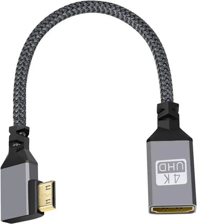 Alt view image 2 of 7 - CY Mini HDMI to HDMI Cable,Mini HDMI 1.4 Male to HDMI Female 4K Extension Cable 90 Degree Right Angled