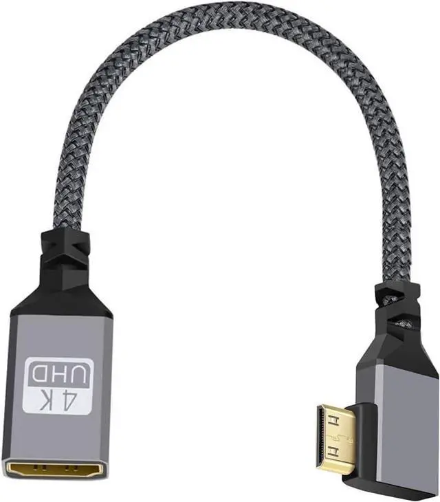 Alt view image 2 of 7 - CY Mini HDMI to HDMI Cable,Mini HDMI 1.4 Male to HDMI Female 4K Extension Cable 90 Degree Left Angled