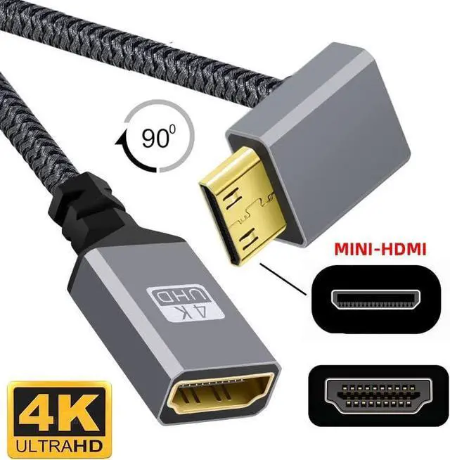 Alt view image 3 of 7 - CY Mini HDMI to HDMI Cable,Mini HDMI 1.4 Male to HDMI Female 4K Extension Cable 90 Degree UP Angled