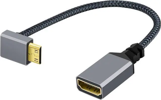 Alt view image 2 of 7 - CY Mini HDMI to HDMI Cable,Mini HDMI 1.4 Male to HDMI Female 4K Extension Cable 90 Degree UP Angled