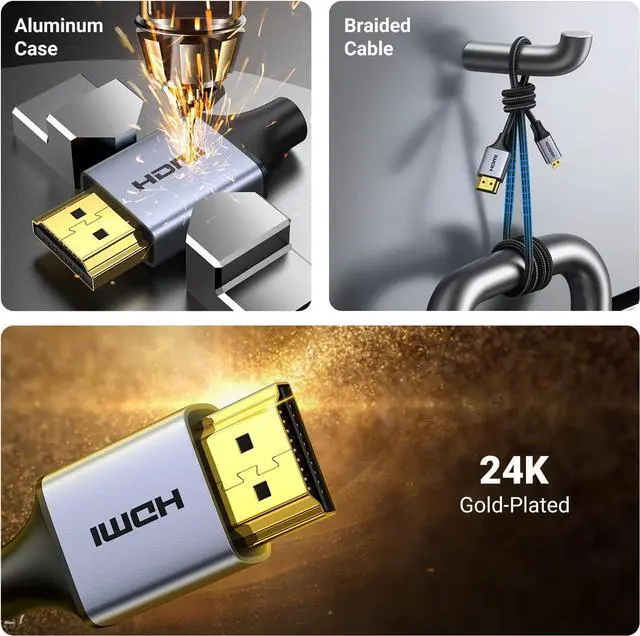 Alt view image 6 of 7 - 4K Micro HDMI to HDMI Cable 6.6FT Aluminum Shell Braided 18Gbps 4K 60Hz HDR 3D ARC Compatible with GoPro Hero 7 6 5 Raspberry Pi 5 Portable Monitor Camera Nikon Yoga 3 Pro