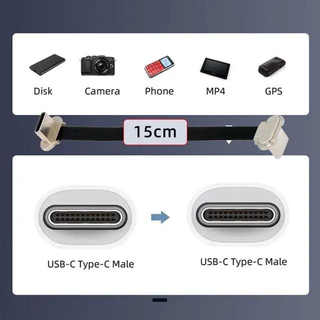 Alt view image 7 of 7 - USB C Short Flat Cable,USB 2.0 Type C Dual 90 Degree Angled PD 65W Fast Charge Data Extension Cable 5.91 Inch/15CM