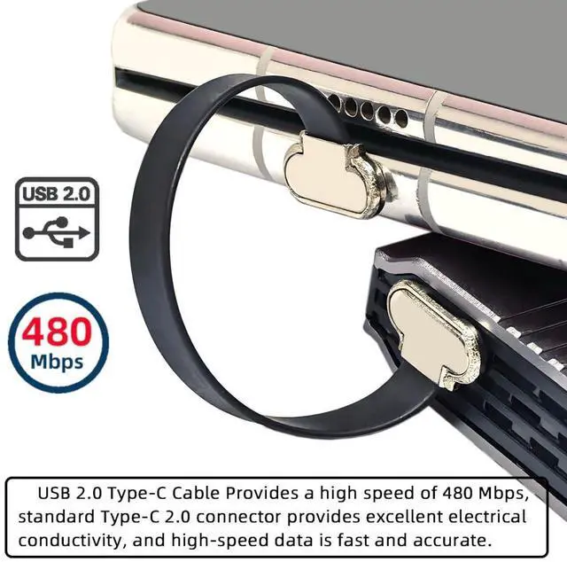 Alt view image 3 of 7 - 0.23FT USB C Short Flat Cable, USB 2.0 Type C Dual 90 Degree Angled PD 65W Fast Charge Data Extension Cable