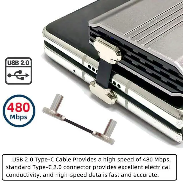 Alt view image 3 of 7 - 0.78Inch USB C Short Flat Cable, USB 2.0 Type C Dual 90 Degree Angled PD 65W Fast Charge Data Extension Cable for Power Bank