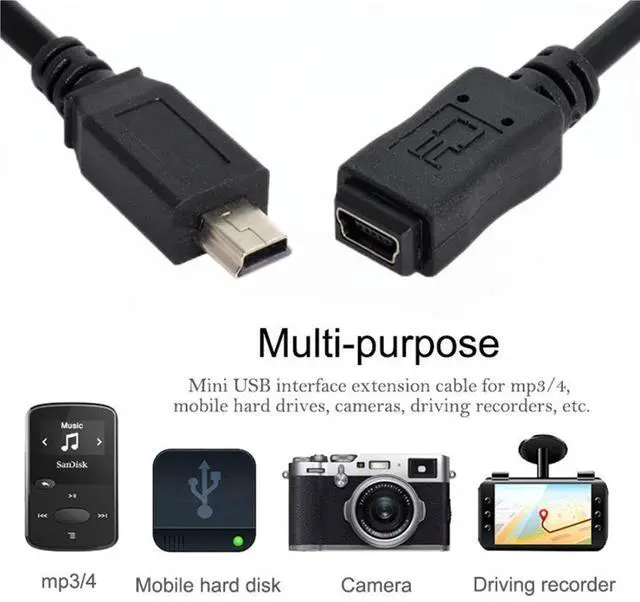 Alt view image 2 of 7 - Mini USB Extension Cable, USB 2.0 Mini USB 5Pin Male to Female Power Charging Data Transfer Extension Cable for Dash Cam/GPS/Camera 4.92FT/1.5M