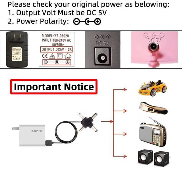 Alt view image 3 of 7 - 4 in 1 DC 5V 5.5x2.5mm 5.5x2.1mm 4.0x1.7mm 3.5x1.3mm to USB 2.0 Power Plug Barrel Connector Charge Cable 1.5M