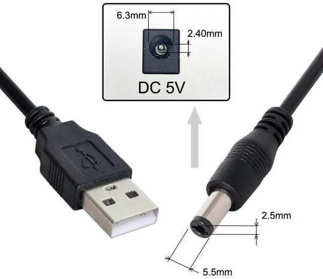 Alt view image 2 of 6 - USB 2.0 Type-A to 5.5x2.5mm DC 5V Power Plug Charge Cable 1.0M