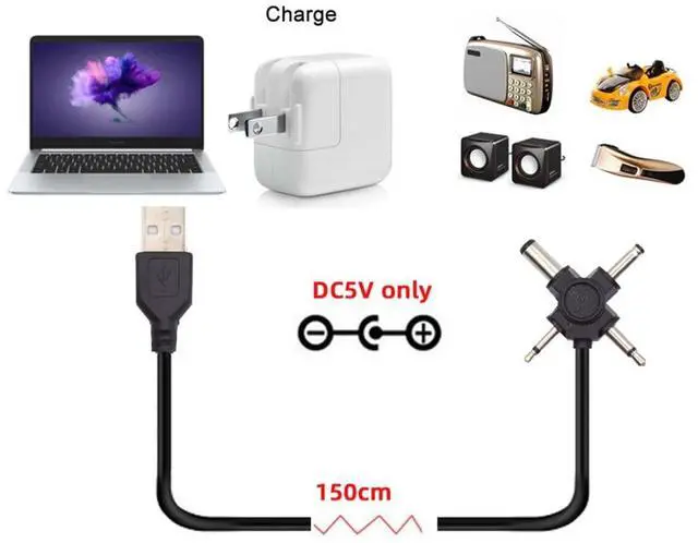 Alt view image 5 of 7 - 4 in 1 DC 5V 5.5x2.1mm 4.0x1.7mm Mono 3.5mm 2.5mm to USB 2.0 Power Plug Barrel Connector Charge Cable 1.5M