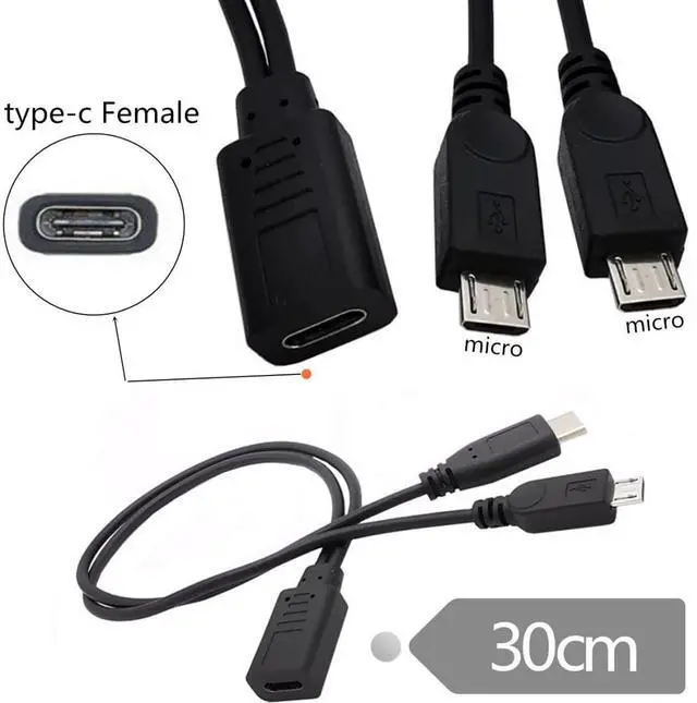 Alt view image 3 of 7 - USB C Splitter Multi Charging Cable,USB C 1 to 2 Micro USB Charge Extension Cable Supports Charging Two Devices at The Same Time 0.98FT/0.3M