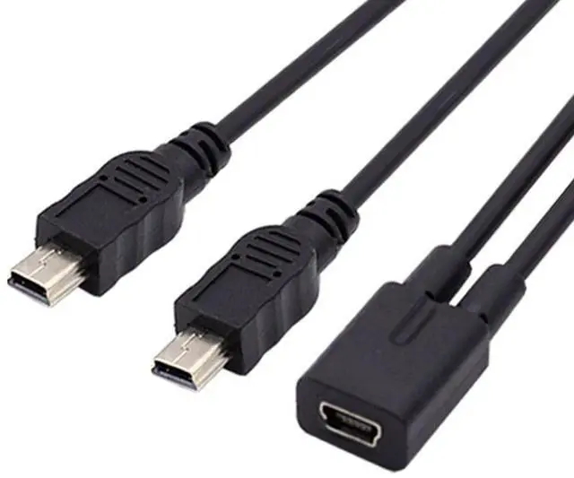 Alt view image 5 of 5 - Mini USB Splitter Multi Charging Cable,Mini USB 1 Female to 2 Male Charge Extension Cable Supports Charging Two Devices at The Same Time 0.98FT/0.3M