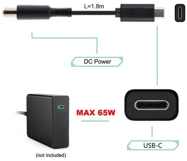 Alt view image 2 of 7 - DC 5.5x2.5mm to Type C USB-C Input Cable for Laptop Notebook (5.5x2.5mm to USB-c)