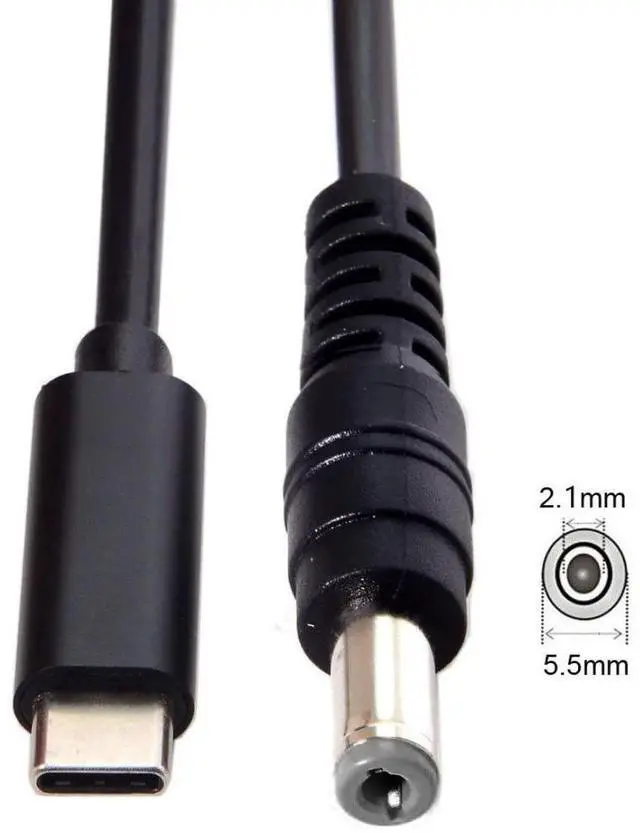 Alt view image 6 of 6 - Type C USB-C Input to Rectangle 5.5x2.1mm Cable Cord for Laptop Notebook 1.8M