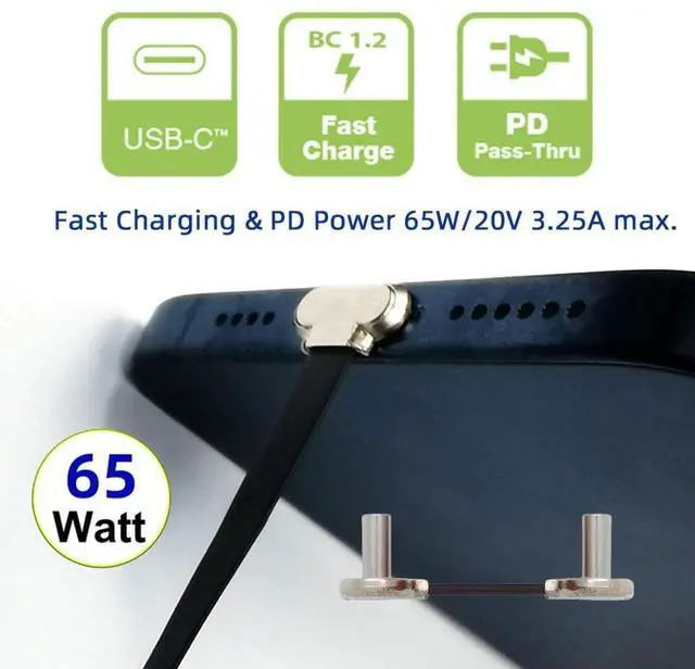 Alt view image 2 of 7 - 0.78Inch USB C Short Flat Cable, USB 2.0 Type C Dual 90 Degree Angled PD 65W Fast Charge Data Extension Cable for Power Bank
