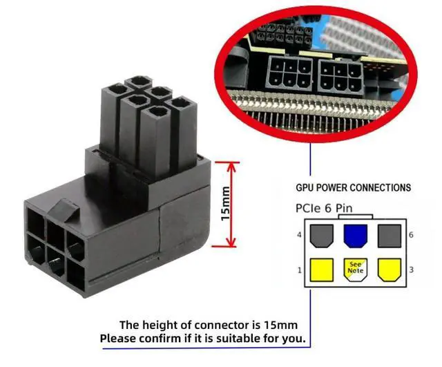 Alt view image 5 of 7 - 2 Pack ATX 6Pin 90 Degree Angled GPU Graphics Card Power Connector Adapter