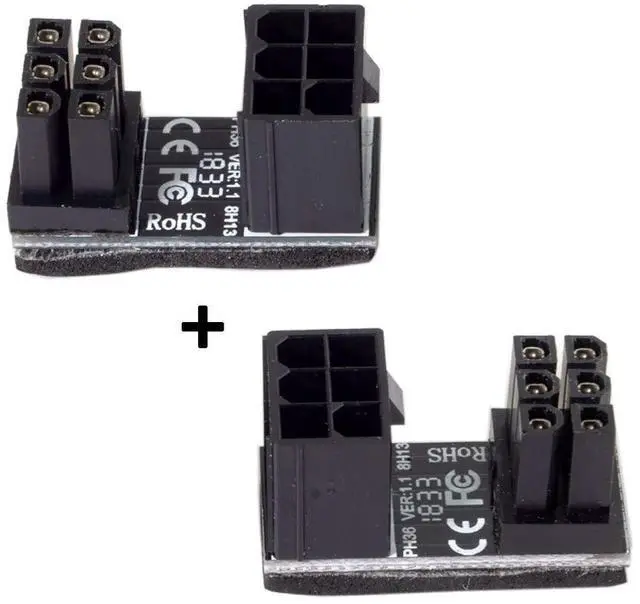 Alt view image 7 of 7 - 2 Pack ATX 6Pin 180 Degree Angled Power Connector Adapter for GPU Graphics Card
