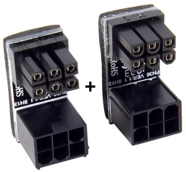 Alt view image 6 of 7 - 2 Pack ATX 6Pin 180 Degree Angled Power Connector Adapter for GPU Graphics Card