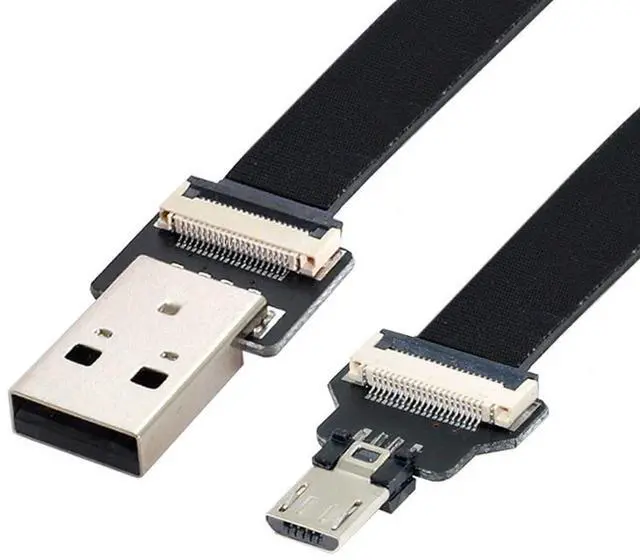 Main image of Micro USB Flat Cable USB 2.0 Male to Micro USB Male Ribbon Flex Extension Cable Adapter 0.2M