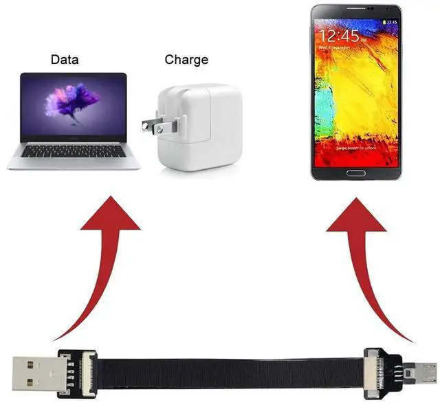 Alt view image 3 of 7 - Micro USB Flat Cable USB 2.0 Male to Micro USB Male Ribbon Flex Extension Cable Adapter 0.2M