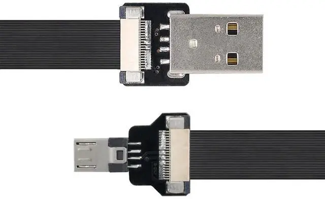 Alt view image 7 of 7 - Micro USB Flat Cable USB 2.0 Male to Micro USB Male Ribbon Flex Extension Cable Adapter 0.2M