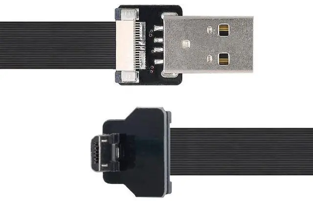 Alt view image 7 of 7 - Micro USB Flat Cable USB 2.0 Male to Micro USB Male 90 Degree UP Angled Ribbon Flex Extension Cable Adapter 0.5M