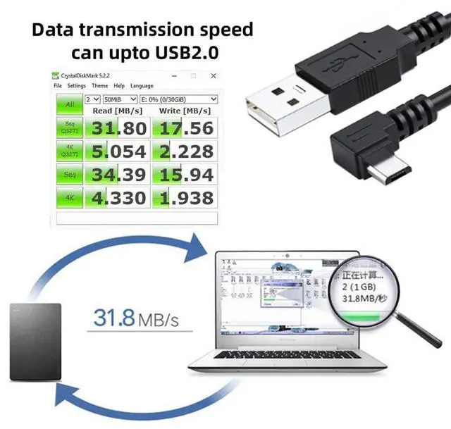Alt view image 2 of 7 - USB to Micro USB Cable,USB 2.0 Male to Micro USB 5Pin Male 90 Degree Right Angled Charge Data Transfer Extension Cable 1.5M