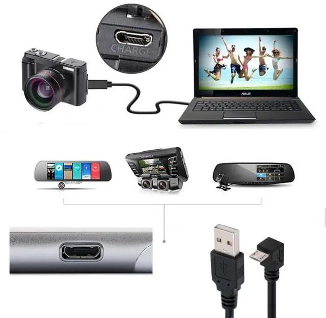 Alt view image 2 of 7 - USB to Micro USB Cable,USB 2.0 Male to Micro USB 5Pin Male Charge Data Transfer 90 Degree Down Angled Extension Cable 4.92FT/1.5M