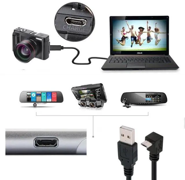 Alt view image 2 of 7 - USB to Micro USB Cable,USB 2.0 Male to Micro USB 5Pin Male Charge Data Transfer 90 Degree UP Angled Extension Cable 0.32FT/0.1M