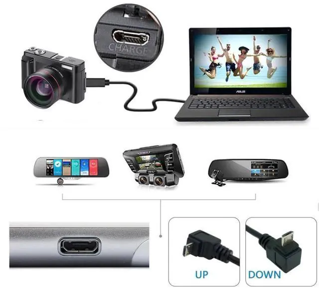 Alt view image 2 of 7 - 2 Pack USB to Micro USB Cable,USB 2.0 Male to Micro USB 5Pin Male Charge Data Transfer 90 Degree UP/Down Angled Extension Cable 4.92FT/1.5M