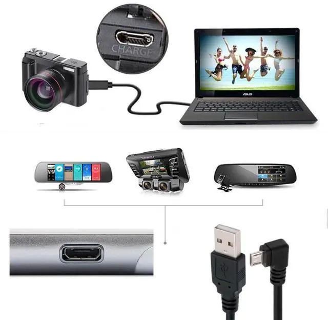 Alt view image 2 of 7 - USB to Micro USB Cable,USB 2.0 Male to Micro USB 5Pin Male Charge Data Transfer 90 Degree Left Angled Extension Cable 0.65FT/0.2M