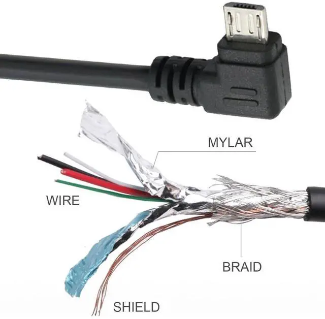 Alt view image 6 of 7 - USB to Micro USB Cable,USB 2.0 Male to Micro USB 5Pin Male Charge Data Transfer 90 Degree Left Angled Extension Cable 0.65FT/0.2M