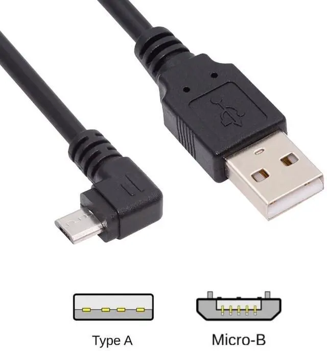 Alt view image 7 of 7 - USB to Micro USB Cable,USB 2.0 Male to Micro USB 5Pin Male Charge Data Transfer 90 Degree Left Angled Extension Cable 0.65FT/0.2M