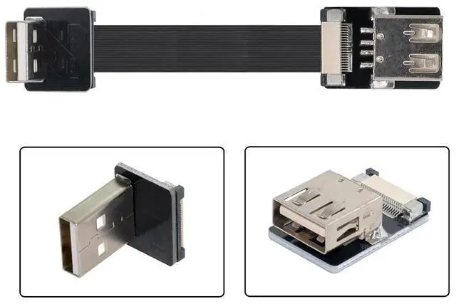 Alt view image 6 of 7 - USB 2.0 Flat Cable USB 2.0 Male to Female 90 Degree Down Angled Data Transfer Charging Ribbon Flex Extension Cable Adapter 0.5M