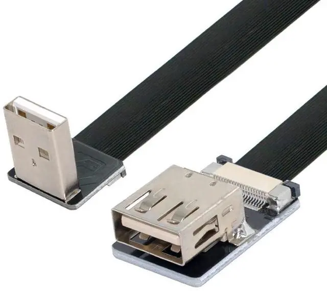Main image of USB 2.0 Flat Cable USB 2.0 Male to Female 90 Degree Down Angled Data Transfer Charging Ribbon Flex Extension Cable Adapter 2.0M