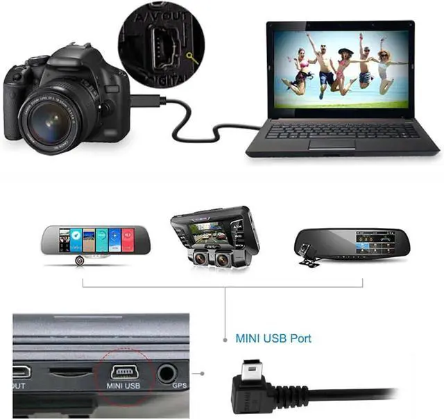 Alt view image 3 of 7 - Mini USB Cable USB 2.0 Male to Mini USB 5 Pin Male 90 Degree Right Angled Charging Data Transfer Extension Cable 3.0M