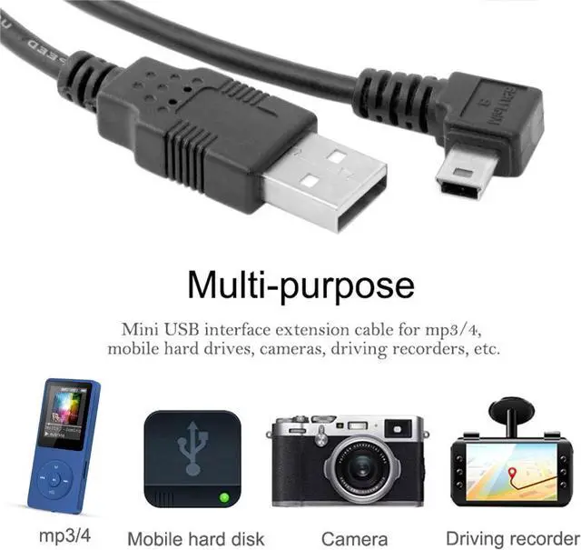 Alt view image 5 of 7 - Mini USB Cable USB 2.0 Male to Mini USB 5 Pin Male 90 Degree Right Angled Charging Data Transfer Extension Cable 3.0M