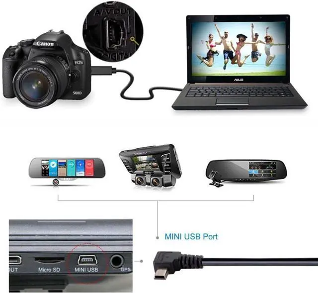 Alt view image 3 of 7 - Mini USB Cable USB 2.0 Male to Mini USB 5 Pin Male 90 Degree Down Angled Charging Data Transfer Extension Cable 0.5M