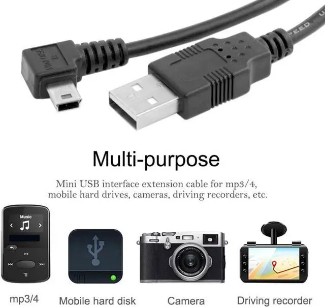 Alt view image 5 of 7 - Mini USB Cable USB 2.0 Male to Mini USB 5 Pin Male 90 Degree Left Angled Charging Data Transfer Extension Cable 3M