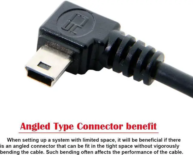 Alt view image 6 of 7 - Mini USB Cable USB 2.0 Male to Mini USB 5 Pin Male 90 Degree Left Angled Charging Data Transfer Extension Cable 3M