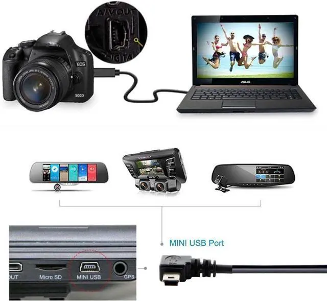 Alt view image 3 of 7 - Mini USB Cable USB 2.0 Male to Mini USB 5 Pin Male 90 Degree Left Angled Charging Data Transfer Extension Cable 0.5M