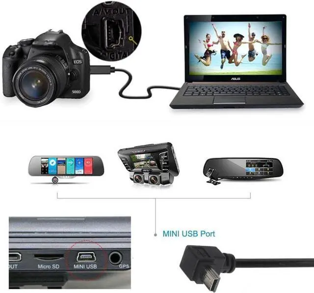 Alt view image 3 of 7 - Mini USB Cable USB 2.0 Male to Mini USB 5 Pin Male 90 Degree UP Angled Charging Data Transfer Extension Cable 0.5M