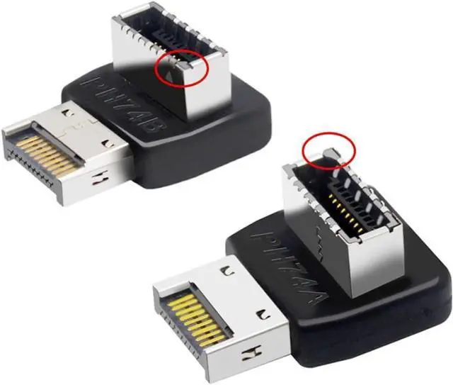 Main image of 2 Pack USB 3.1 Type-E Front Panel Socket Motherboard Header 90 Degree Angled Adapter