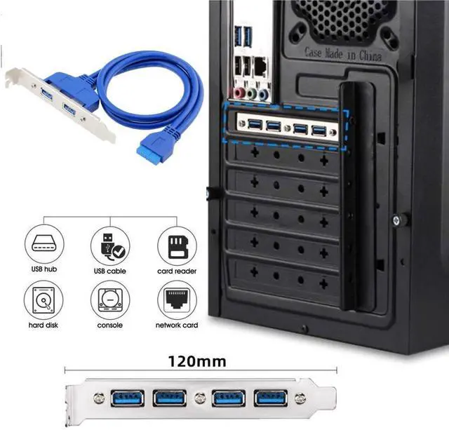 Alt view image 2 of 7 - Internal 2Pin USB 3.0 Female Mount Panel to Motherboard 20pin Cable with PCI Bracket