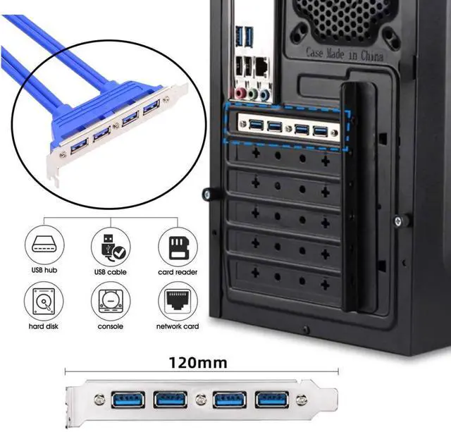 Alt view image 2 of 7 - USB 3.0 Front Panel Header 19/20Pin 2 Male to 4 USB 3.0 Female Chassis Back Panel Port Extension Cable 0.5M with 12cm PCI-E Slot Bracket