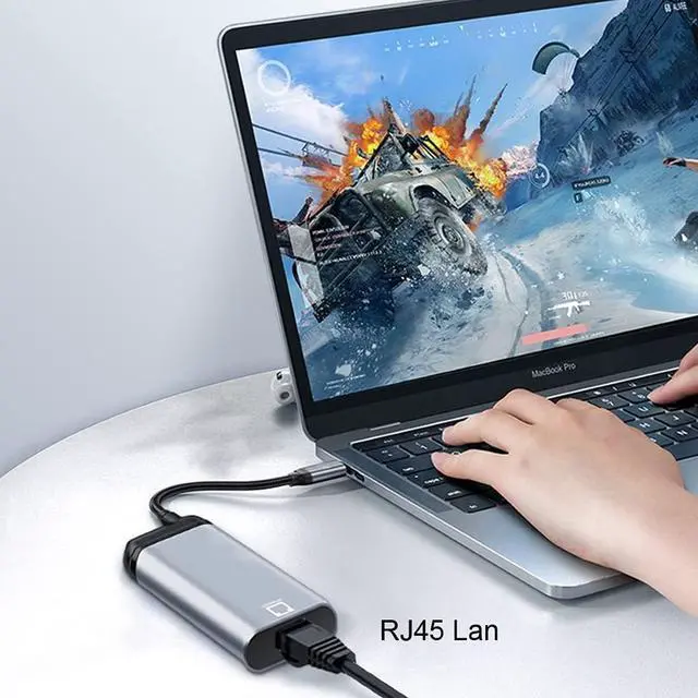 Alt view image 2 of 7 - USB C to RJ45 1000Mbps Gigabit Ethernet Network LAN Cable Adapter