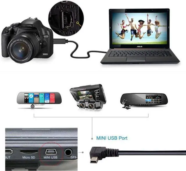 Alt view image 3 of 7 - Mini USB Cable USB 2.0 Male to Mini USB 5 Pin Male 90 Degree Right Angled Charging Data Transfer Extension Cable 5.0M