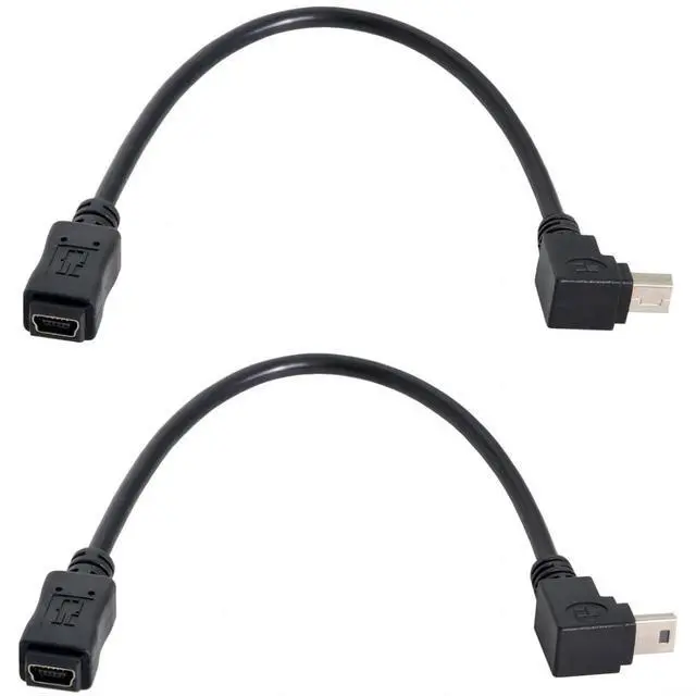 Main image of 2 Pack Mini USB Extension Cable USB 2.0 Mini USB 5Pin Male to Female 90 Degree Angled Data Power Extension Cable Adapter 0.2M